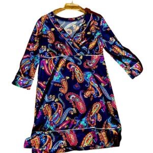 Land’s End retro paisley 3/4 sleeve abstract swim cover-up day dress 6-8 Small